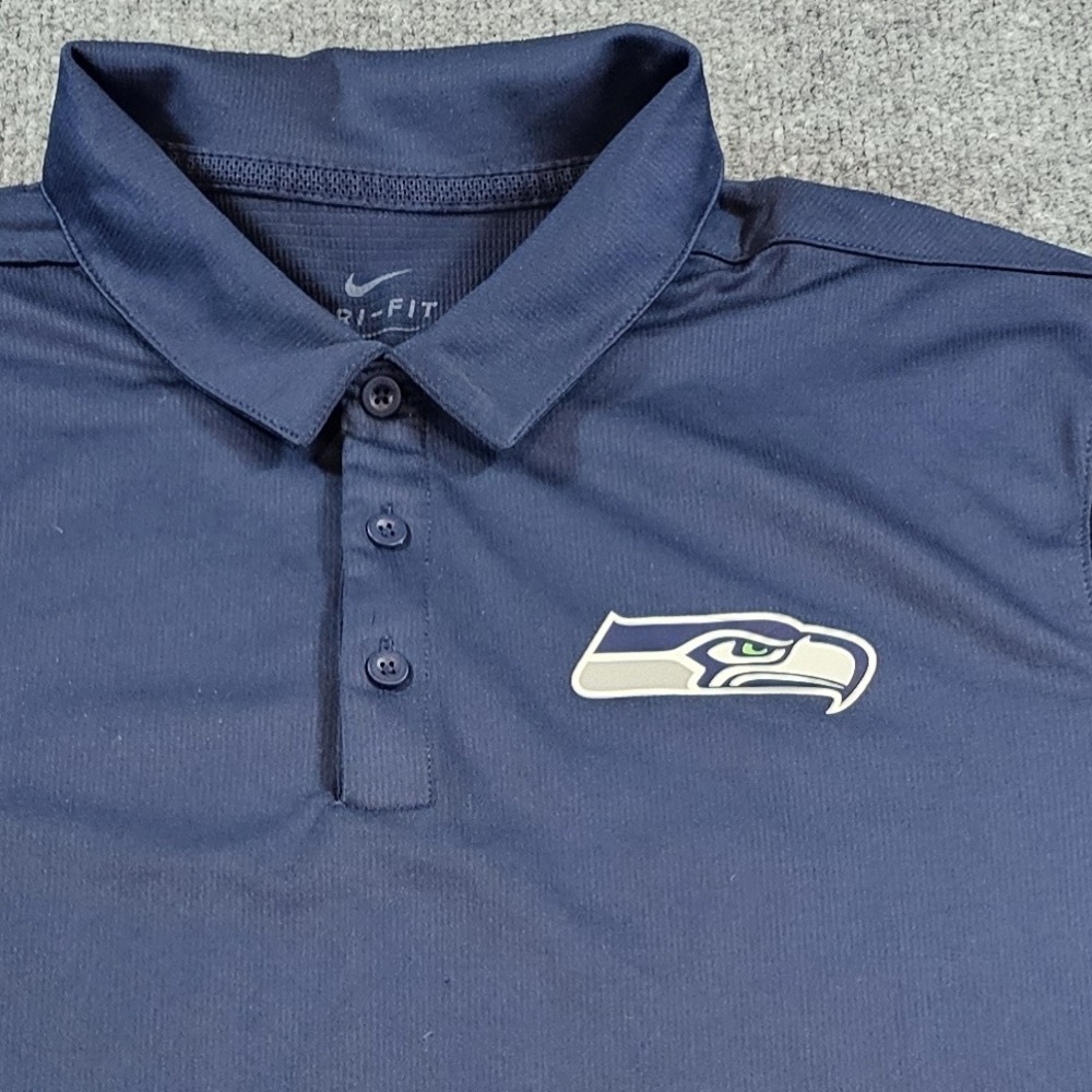 Seattle Seahawks NFL Nike Dri-Fit Mens L Blue Polo Short Sleeve Sport NKNB-41S
